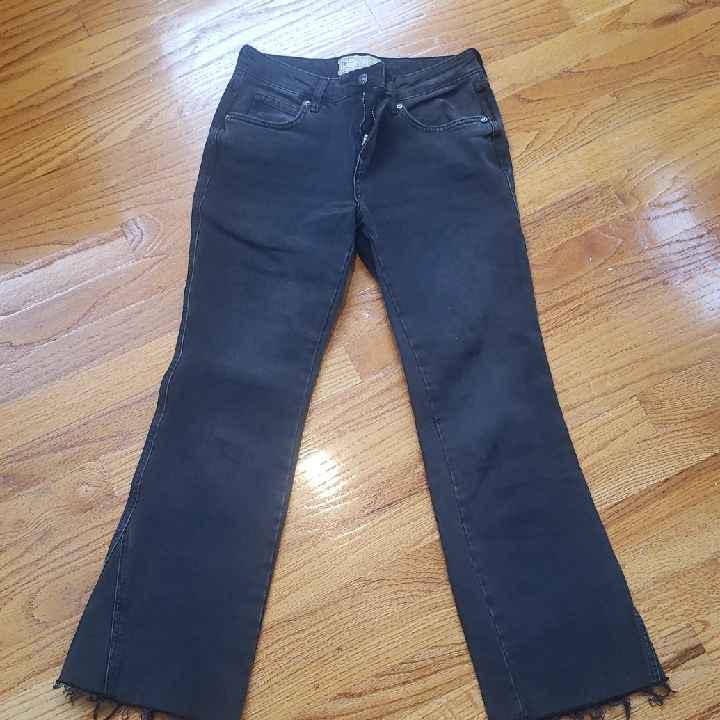 Free People Black Flare Rough Cut Hem Jeans Size 26